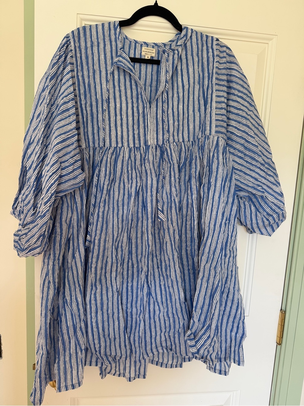 Blue & White Striped Mini 100% cotton Dress by House of Sundar